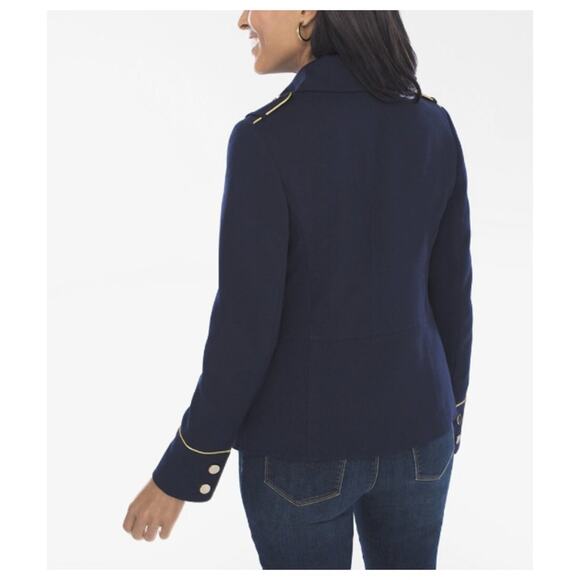Chico's Women's Military Button Jacket Navy Gold Size XLP/16P - Picture 3 of 10